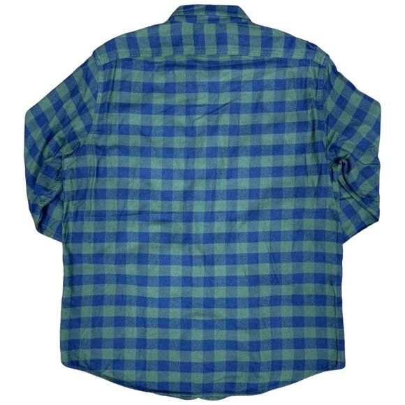 EUC Men's J. CREW Flannel Button Down Camp Shirt Navy and Green Gingham | Size L - Picture 2 of 8